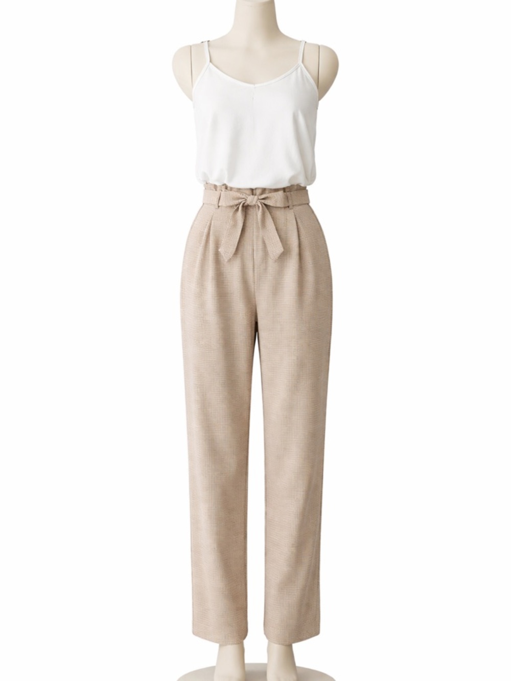 LOFT Beige High-Waist Paperbag Tie Belt Straight-Leg Pants